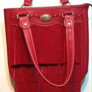 NEW WIGS TAGS NEVER USED Montana West Elegant Red Fringe Tote Bag 3 Layers!